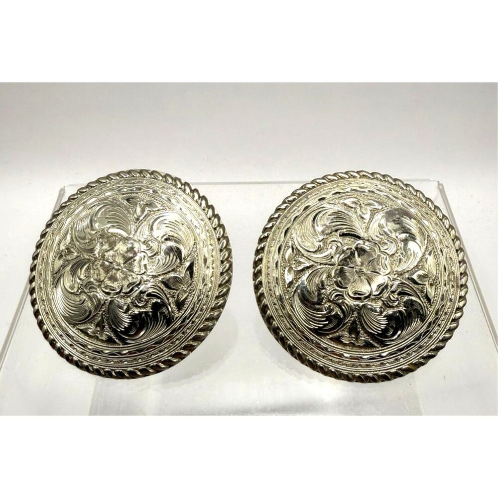 Crumrine Silver Tone Floral & Scrollwork Conchos-Pair